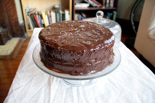chocolate cake with salted caramel ganache