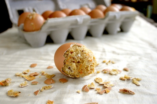 carrot cake muffins baked in eggshells