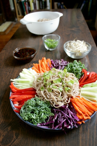 korean cold noodles and vegetables