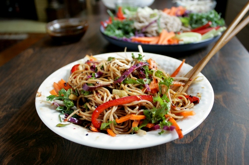 korean cold noodles and vegetables