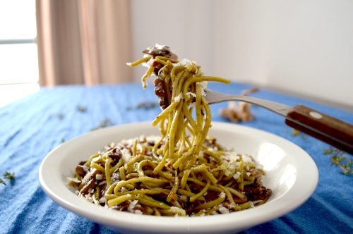 mushroom and black garlic pasta