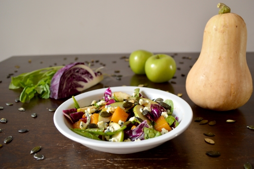 fall salad with butternut squash apples and blue cheese