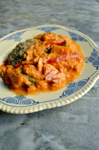 thai pumpkin and salmon red curry